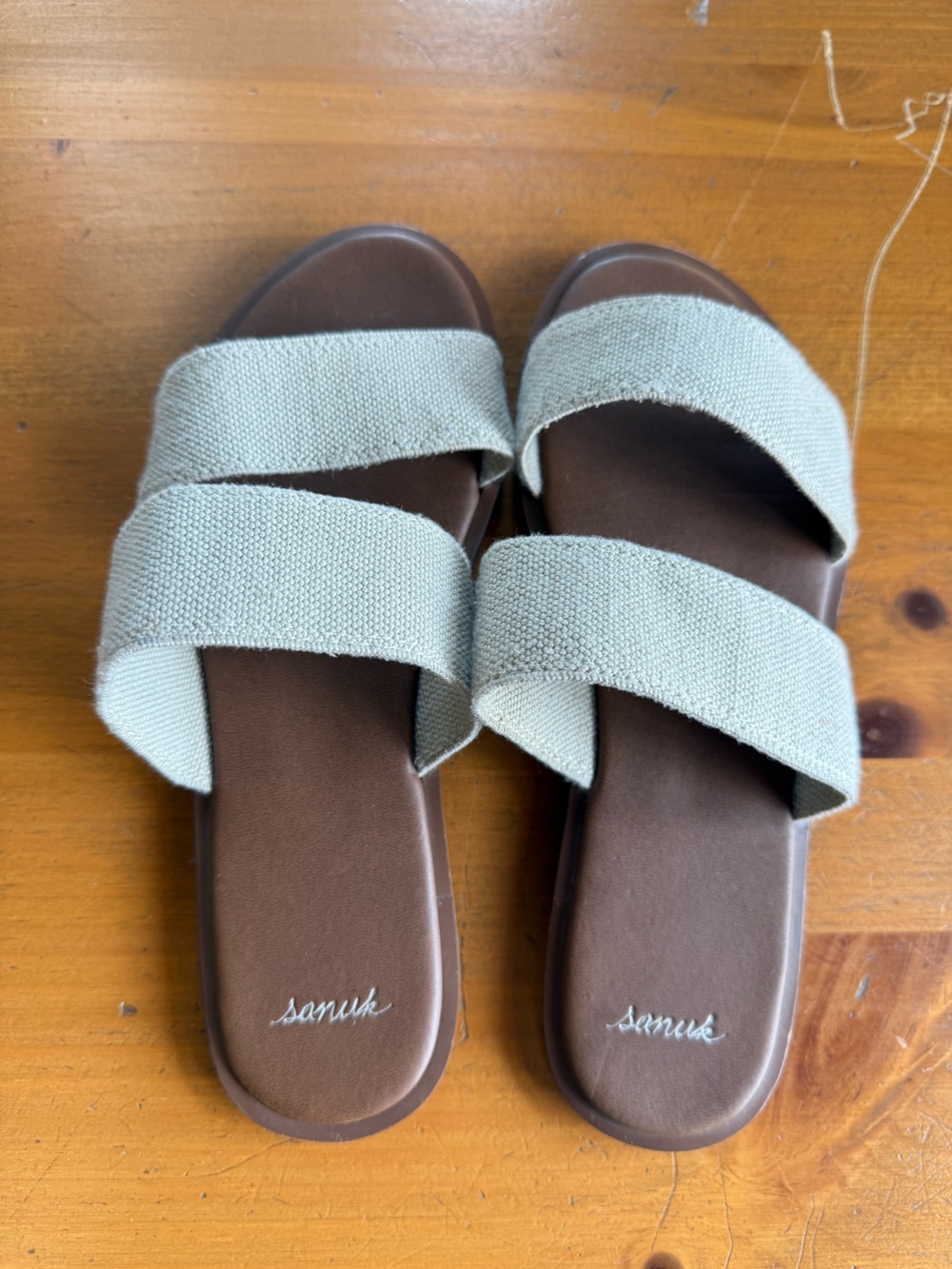 Sanuk Yoga Gora Canvas Slide Sandals Taupe Tan Brown Comfort Slides Women’s 7